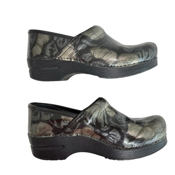 Dansko Clog Nursing Shoe Sz 38 US 7.5 / 8 Floral Black Patent Leather Slip-On - Picture 15 of 16